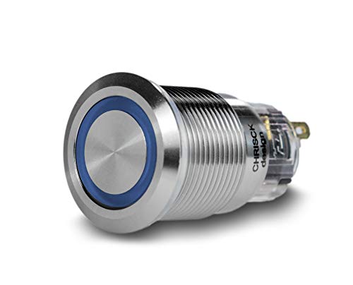 CHRISCK design LED Taster Klingelknopf 12 Volt 19mm Farbe blau Ringbeleuchtung Edelstahl Drücker für Klingel Unterputz Türklingel von CHRISCK design