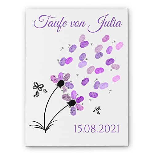 CHRISCK design Fingerabdruck Leinwand für Taufe Geburtstag Babyparty - Fingerabdrücke Gästebuch mit Namen & Wunschtext personalisiert! - tolle Fingerprint Idee für die Gäste - Stempelkessen & Stift von CHRISCK design