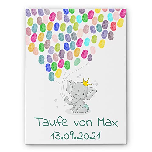 CHRISCK design Leinwand Fingerabdruck Taufe Geburt Geburtstag Babyparty - Fingerabdrücke Gästebuch mit Elefant & Ballons - Mit Namen & Wunschtext - tolle sFingerprint für Gäste Mädchen Jungen CHRISCK design Leinwand Fingerabdruck Taufe Geburt Geburtstag Babyparty - Fingerabdrücke Gästebuch mit Elefant & Ballons - Mit Namen & Wunschtext - tolle sFingerprint für Gäste Mädchen Jungen von CHRISCK design