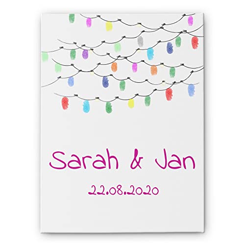Leinwand Hochzeit Fingerabdruck - Fingerabdrücke Gästebuch mit Lichterkette - Leinwand Liebe mit Namen & Wunschtext selbst gestalten - tolle Hochzeitsidee -optionaler Stift & Stempelkissen Leinwand Hochzeit Fingerabdruck - Fingerabdrücke Gästebuch mit Lichterkette - Leinwand Liebe mit Namen & Wunschtext selbst gestalten - tolle Hochzeitsidee -optionaler Stift & Stempelkissen von CHRISCK design