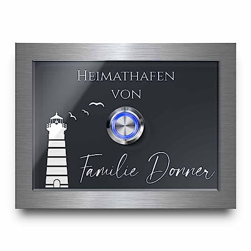 Moderne Türklingel aus Acrylglas und Edelstahl Kombination - Klingel Modell Donner 12x9 cm | Optional mit beleuchtetem Klingeltaster und Zubehör von CHRISCK design