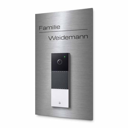 Modernes Klingelschild für Funkklingel Netatmo - personalisiertes Türschild aus Edelstahl mit Gravur | kompatibel mit Netatmo Klingel - hochwertiges Funkklingel Zubehör von CHRISCK design