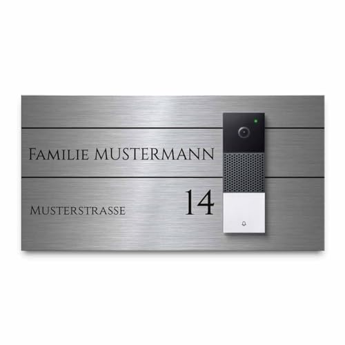 Modernes Klingelschild für Funkklingel Netatmo - personalisiertes Türschild aus Edelstahl mit Gravur | kompatibel mit Netatmo Klingel - hochwertiges Funkklingel Zubehör von CHRISCK design