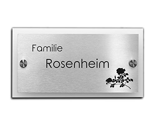 Namensschild Hausnummer mit Gravur aus Edelstahl Türschild mit Namen 23x12 cm von CHRISCK design