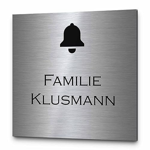 Personalisierte Edelstahl Namensschilder Haustür | Briefkasten mit Gravur - viele Größen (z.B.16x16 cm) - hochwertiges Familie Türschild Hausnummernschild mit Motiven - selbstklebend o. mit Bohrung von CHRISCK design