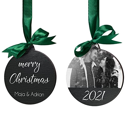 Foto Holzanhänger für Weihnachten - Christbaumkugel mit Foto & Wunschtext - Christbaumschmuck Holz schwarz - Geschenkanhänger und Weihnachtsanhänger Baumschmuck von CHRISCK design
