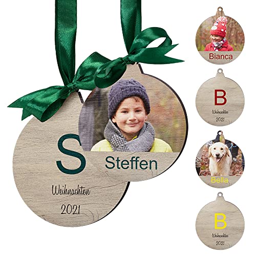 Personalisierte Holzanhänger Weihnachten - Christbaumkugel Weihnachtskugeln mit Foto Namen Text personalisiert - Weihnachtsbaum Deko aus Holz - Weihnachtsanhänger mit Bild von CHRISCK design