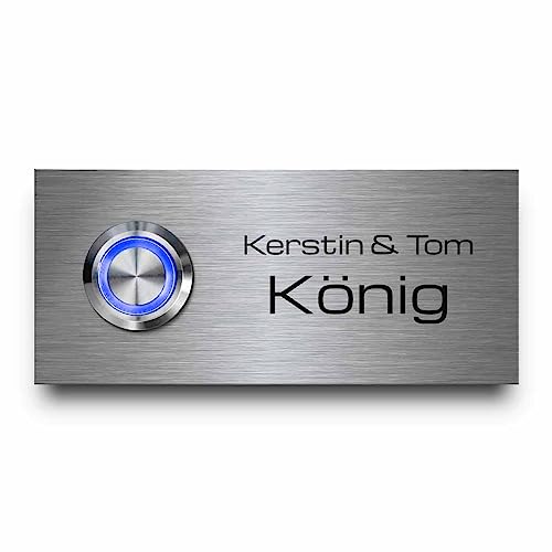 Personalisierte Türklingel aus V2A Edelstahl - Modell König 9x4 cm | optionales Zubehör und beleuchteter LED-Klingelknopf | Große Auswahl an Motiven und mit Wunschgravur von CHRISCK design