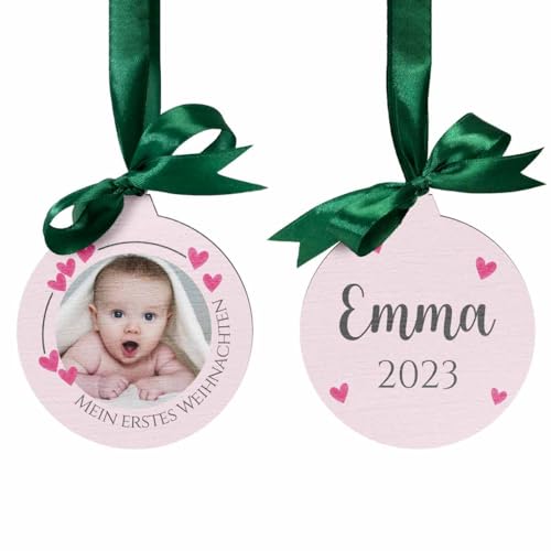 Personalisierte Weihnachtsanhänger für Baby Weihnachten - Foto Weihnachtskugel mit eigenem Bild - Christbaumschmuck für Babys erste Weihnachten - individuelle Christbaumkugel von CHRISCK design