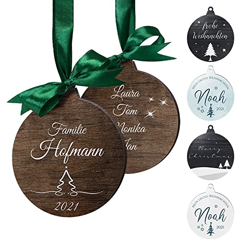 Personalisierter Holzanhänger Weihnachten - Christbaumschmuck Holz - Weihnachtskugeln selbst gestalten - Tannenbaum Kugeln mit Namen und Text - Baumschmuck Deko von CHRISCK design