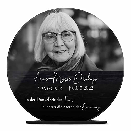 Personalisiertes Acryl Glasbild mit eigenem Foto und Text - besonderes Andenken & persönliche Erinnerung an Verstorbene - Hochglänzendes Fotobild zum Aufstellen - Trauergeschenk 25x25 cm von CHRISCK design
