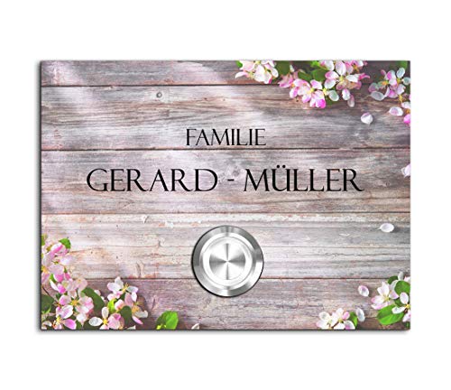 Premium Designer Türklingel mit Namen - Wunschtext | LED-Klingelknopf 11x8 cm | Modell: Müller - beschriftete Klingel aus Hochglanz Acrylglas und Edelstahl Klingelschild Taster beleuchtet von CHRISCK design