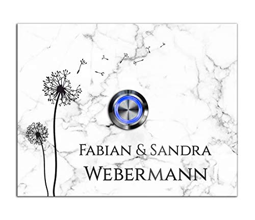 Premium Designer Türklingel mit Namen - Wunschtext | LED-Klingelknopf 14x11 cm | Modell: Webermann - beschriftete Klingel aus Hochglanz Acrylglas und Edelstahl Klingelschild Taster beleuchtet von CHRISCK design