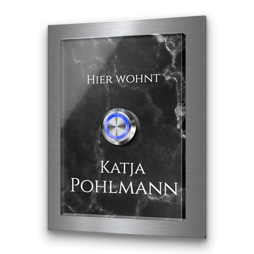 Premium Designer Türklingel mit Namen - Wunschtext | LED-Klingelknopf 9x12 cm | Modell: Herrmann- beschriftete Klingel aus Hochglanz Acrylglas und Edelstahl Klingelschild Taster beleuchtet von CHRISCK design