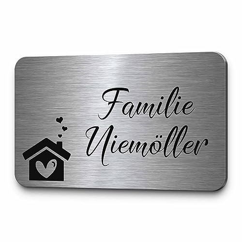 Premium Edelstahl Schilder selbst gestalten - Türschild Familie Namensschild mit Gravur - versch. Größen ab 8x3,5 cm - Briefkasten Schild selbstklebend oder mit Bohrlöchern von CHRISCK design