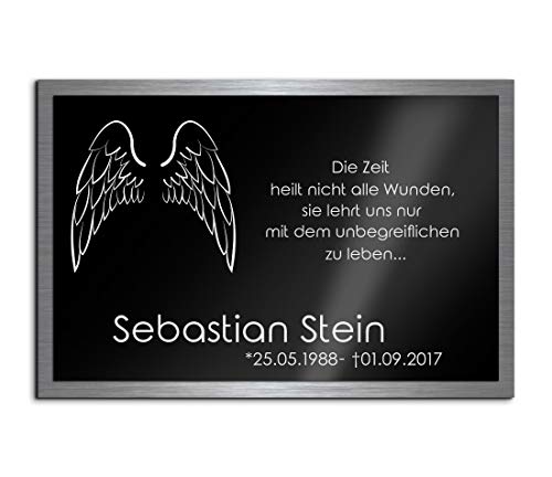 Premium Gedenkplatte Grabplatte mit Gravur | aus Hochglanz Acrylglas und V2A Edelstahlplatte graviert geschützt und 100% wetterfest | Gedenkplatte mit Gravur zum Aufstellen oder Verkleben von CHRISCK design