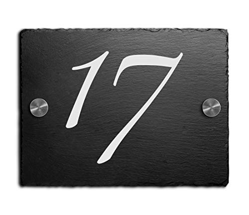 Premium Hausnummer aus einzigartigem Schiefer mit Gravur Zahlen und Ziffern Größe: 15x11 cm Schiefer Schild Hausnummern mit Abstandshaltern oder Silikon von CHRISCK design