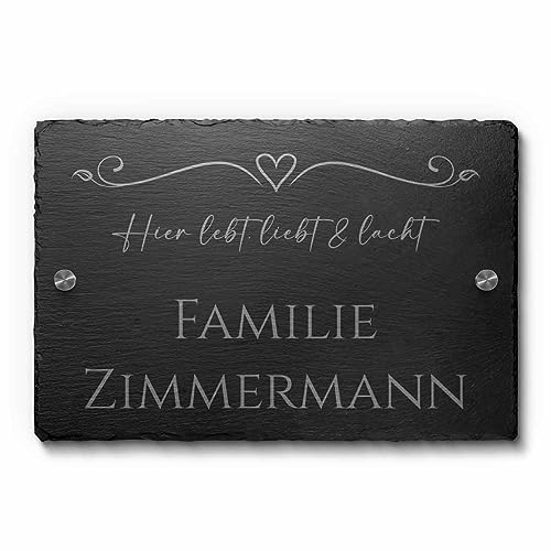 Premium Hausnummer aus einzigartigem Schiefer mit Gravur Zahlen und Ziffern Größe: 30x20 cm Schiefer Schild Hausnummern mit Abstandshaltern von CHRISCK design