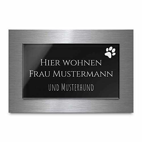 Premium Türschild aus Hochglanz Acrylglas und V2A Edelstahl | Namensschilder mit Gravur Familienschild Türschilder für die Haustür mit Namen selbstklebend oder mit Bolzen versch. Größen ab 9x6 cm von CHRISCK design