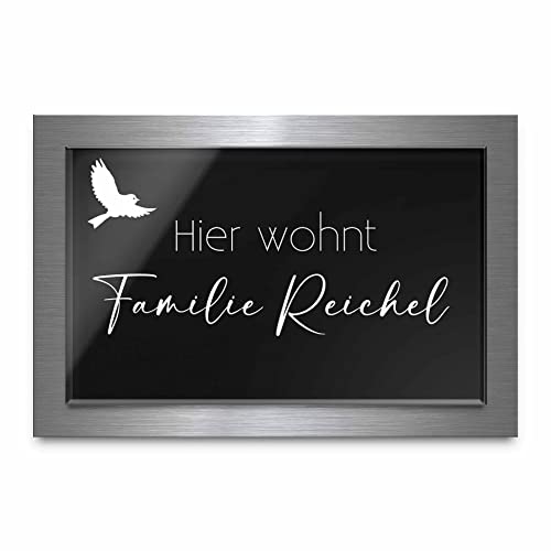 Premium Türschild aus Hochglanz Acrylglas und V2A Edelstahl | Namensschilder mit Gravur und Motiven Familienschild Türschilder für die Haustür mit Namen selbstklebend oder mit Bolzen 15x10 cm von CHRISCK design