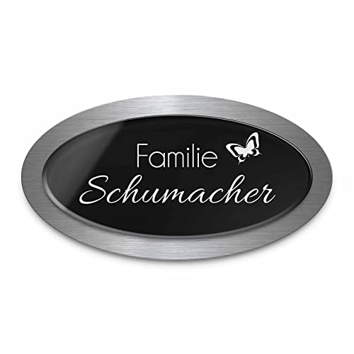 Premium Türschild aus Hochglanz Acrylglas und V2A Edelstahl | Namensschilder mit Gravur und Motiven Familienschild Türschilder für die Haustür mit Namen selbstklebend oder mit Bolzen 15x8 cm oval von CHRISCK design