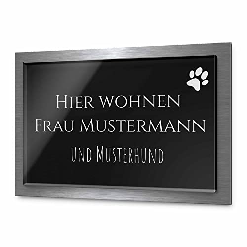 Premium Türschild aus Hochglanz Acrylglas und V2A Edelstahl | Namensschilder mit Gravur und Motiven Familienschild Türschilder für die Haustür mit Namen selbstklebend oder mit Bolzen 18x12 cm von CHRISCK design