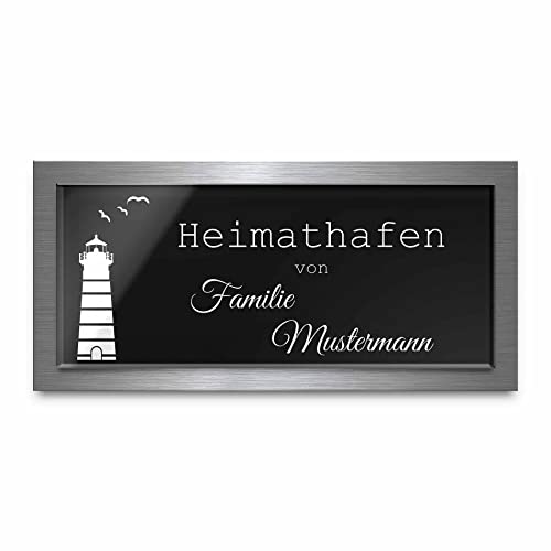 Premium Türschild aus Hochglanz Acrylglas und V2A Edelstahl | Namensschilder mit Gravur und Motiven Familienschild Türschilder für die Haustür mit Namen selbstklebend oder mit Bolzen 21x10 cm von CHRISCK design