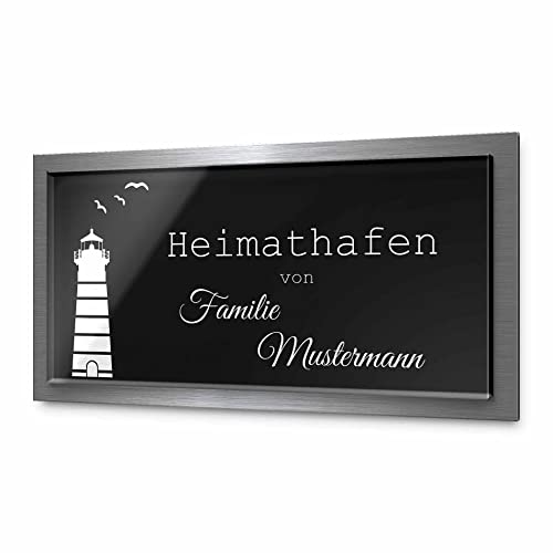 Premium Türschild aus Hochglanz Acrylglas und V2A Edelstahl | Namensschilder mit Gravur und Motiven Familienschild Türschilder für die Haustür mit Namen selbstklebend oder mit Bolzen 23x12 cm von CHRISCK design