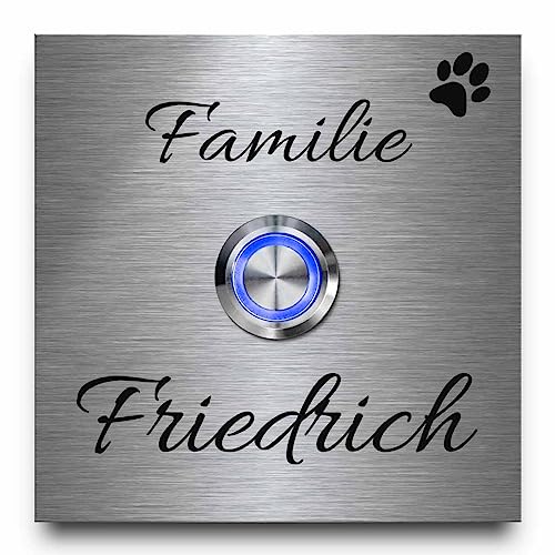 Robuste Edelstahl Türklingel mit rostfreier Gravur | Gravierte Klingelplatte mit Premium Klingelknopf und schönen Designs | Klingel Modell Friedrich ab 8x8 cm von CHRISCK design