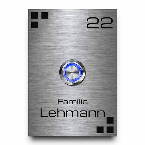 Robustes Klingelschild aus V2A Edelstahl mit individueller Gravur - Türklingel Modell Lehmann ab 7x10 cm | personalisierte Gravur mit Motiven und Wunschtext von CHRISCK design