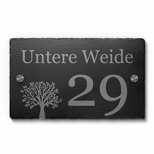 Schiefer Hausnummer & Straße Namen 25x15 cm Wunsch-Gravur Namensschild Schild von CHRISCK design