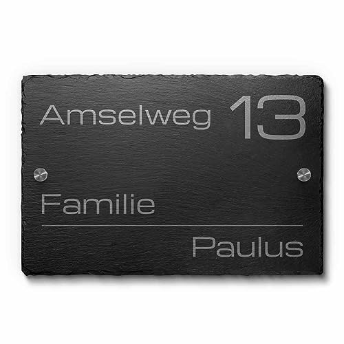 Schiefer Hausnummer & Straße Namen 30x20 cm Wunsch-Gravur Namensschild Schild von CHRISCK design