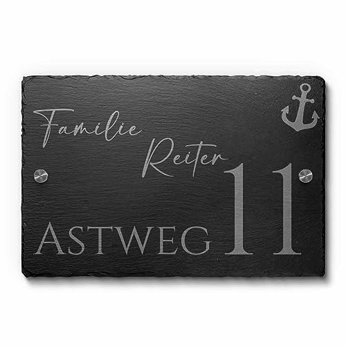 Schiefer Hausnummer & Straße Namen 30x20 cm Wunsch-Gravur Namensschild Schild von CHRISCK design