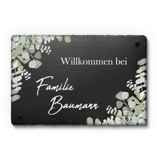 Schiefer Tafel Namensschild mit buntem UV Druck - Hausnummer Türschild mit Familiennamen und vielen schönen Designs - Größe 30x20 cm von CHRISCK design