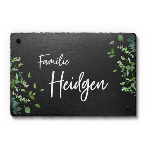 Schiefer Tafel Namensschild mit buntem UV Druck - Hausnummer Türschild mit Familiennamen und vielen schönen Designs - Größe 30x20 cm von CHRISCK design