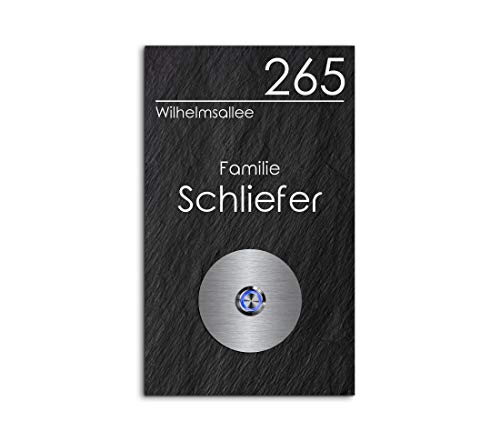 Schiefer Türklingel mit Gravur und LED-Klingelknopf und über 100 Motive | Modell: Schliefer | 15x25 cm Klingel-Taster Klingelschild Klingelplatte Namensschild beschriftet von CHRISCK design