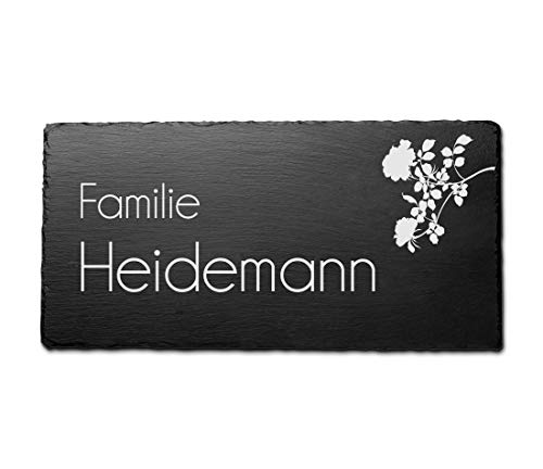 Schiefer Türschilder mit Gravur | Namensschild Briefkastenschild selbstklebend/blank Klingelschild mit mehr als 80 Motive | Größe 12x6 cm von CHRISCK design