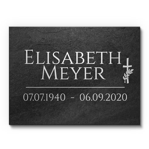 Schiefertafel aus Premium Schiefer 40 x 30 cm | Gedenkstein 100% frei gestaltbar | Grabschmuck aus Premium Schiefer für Menschen mit einem schönen Text von CHRISCK design
