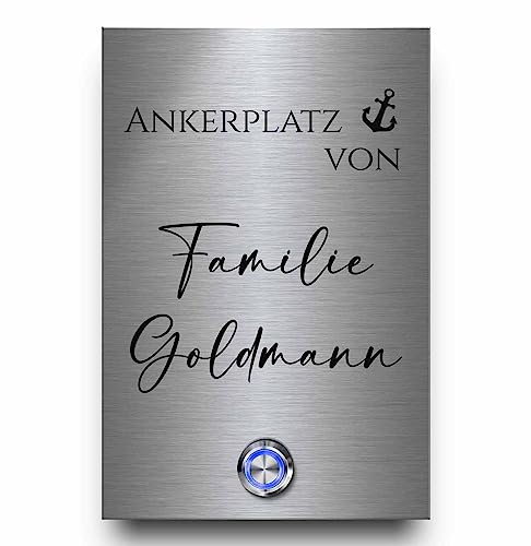 CHRISCK design Türklingel Modell Goldmann 12x18 cm - individuelle Gravur mit Wunschtext und Motiven | rostfreies Klingelschild mit präziser Lasergravur von CHRISCK design