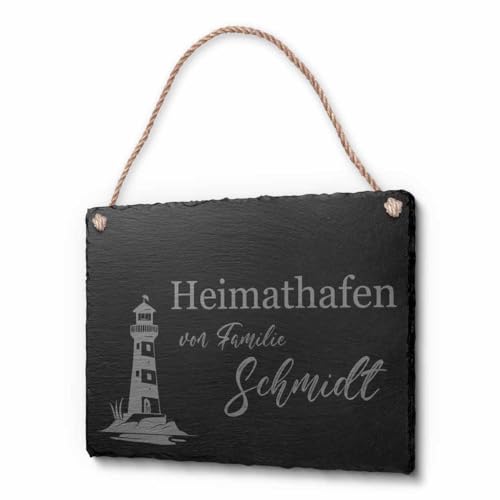 Schöne Schiefer Türschilder für die Haustür mit Gravur | Schiefer-Schild mit Kordel zum Aufhängen in ca. 20x15 cm gravierte Namensschilder Klingelschilder mit Namen oder Texten Herzlich Willkommen von CHRISCK design