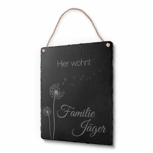 Schöne Schiefer Türschilder für die Haustür mit Gravur | Schiefer-Schild mit Kordel zum Aufhängen in ca. 20x25 cm gravierte Namensschilder Klingelschilder mit Namen oder Texten Herzlich Willkommen von CHRISCK design