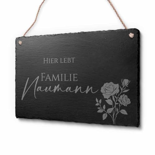 Schöne Schiefer Türschilder für die Haustür mit Gravur | Schiefer-Schild mit Kordel zum Aufhängen in ca. 30x20 cm Gravierte Namensschilder Klingelschilder mit Namen oder Texten Herzlich Willkommen von CHRISCK design