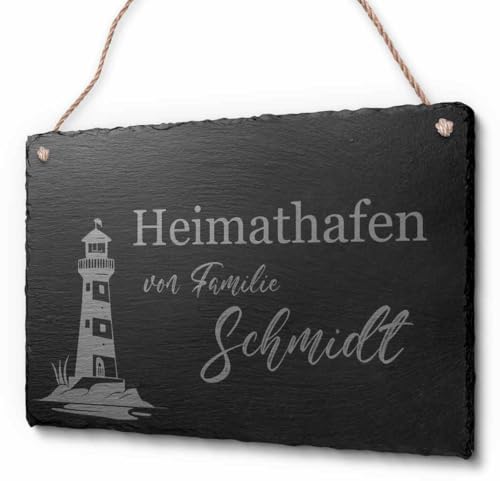 Schöne Schiefer Türschilder für die Haustür mit Gravur | Schiefer-Schild mit Kordel zum Aufhängen in ca. 30x20 cm gravierte Namensschilder Klingelschilder mit Namen oder Texten Herzlich Willkommen von CHRISCK design