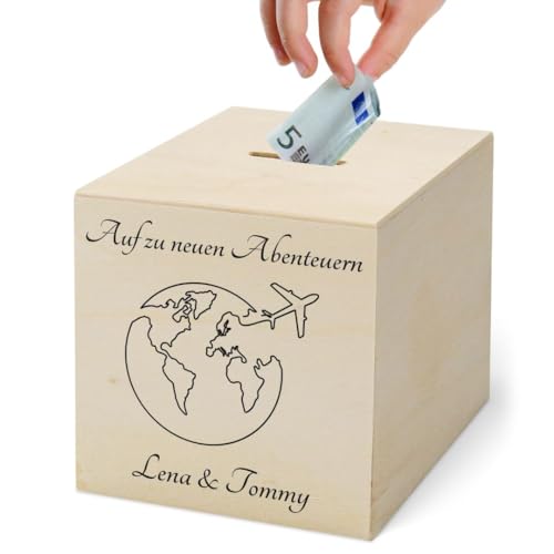 Sparschwein aus Holz personalisiert mit Namen o. Wunschtext - Hochzeitsgeschenk Geld - Spardose als Hochzeit Geldgeschenk - Sparbüchse Geldbox - Geschenkidee Flitterwochen Hochzeitskasse von CHRISCK design