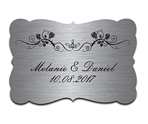 Edelstahl Türschild mit Gravur und Motiven Familien-Schild Hochzeitsgeschenk Schild zur Hochzeit 9x6 cm Retro von CHRISCK design