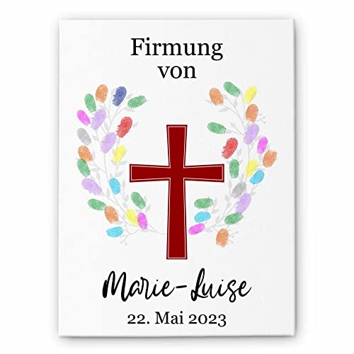 Taufe Fingerabdruck Leinwand - Fingerabdrücke Gästebuch Kreuz mit Kinder Motiven - Mit Namen & Wunschtext gestalten - tolle Fingerprint Idee für Geburt Geburtstag - Babyparty Geschenk Mädchen Jungen… von CHRISCK design
