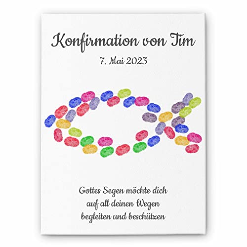 Taufe Fingerabdruck Leinwand - Fingerabdrücke Gästebuch mit Kinder Fisch Motiven - Mit Namen & Wunschtext gestalten - tolle Fingerprint Idee für Geburt Geburtstag - Babyparty Geschenk Mädchen Jungen… von CHRISCK design