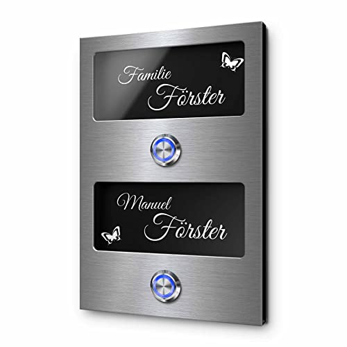 Türklingel 2er Doppel-Klingel mit Gravur LED-Klingelknopf und über 99 Motive 18x12 cm | Modell: Förster-Aa | gravierte Klingelplatte aus Hochglanz Acrylglas und Edelstahl Klingelschild Türklingel 2er Doppel-Klingel mit Gravur LED-Klingelknopf und über 99 Motive 18x12 cm | Modell: Förster-Aa | gravierte Klingelplatte aus Hochglanz Acrylglas und Edelstahl Klingelschild von CHRISCK design