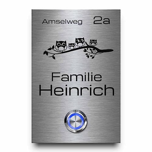 Türklingel aus rostfreiem Edelstahl mit personalisierter Gravur - Modell Heinrich 8x12 cm |Klingelschild für die Haustür mit beleuchtetem Klingelknopf Türklingel aus rostfreiem Edelstahl mit personalisierter Gravur - Modell Heinrich 8x12 cm |Klingelschild für die Haustür mit beleuchtetem Klingelknopf von CHRISCK design