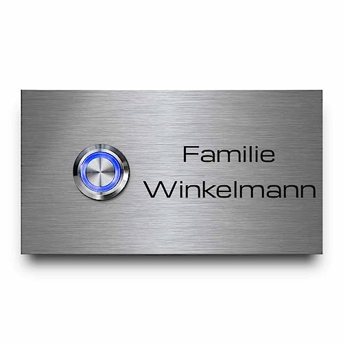 Edelstahl Türklingeln Modell Winkelmann - 11x6 cm | Personalisierte Gravur mit Namen und Motiv - Optional mit beleuchtetem Klingelknopf und vielem Zubehör von CHRISCK design